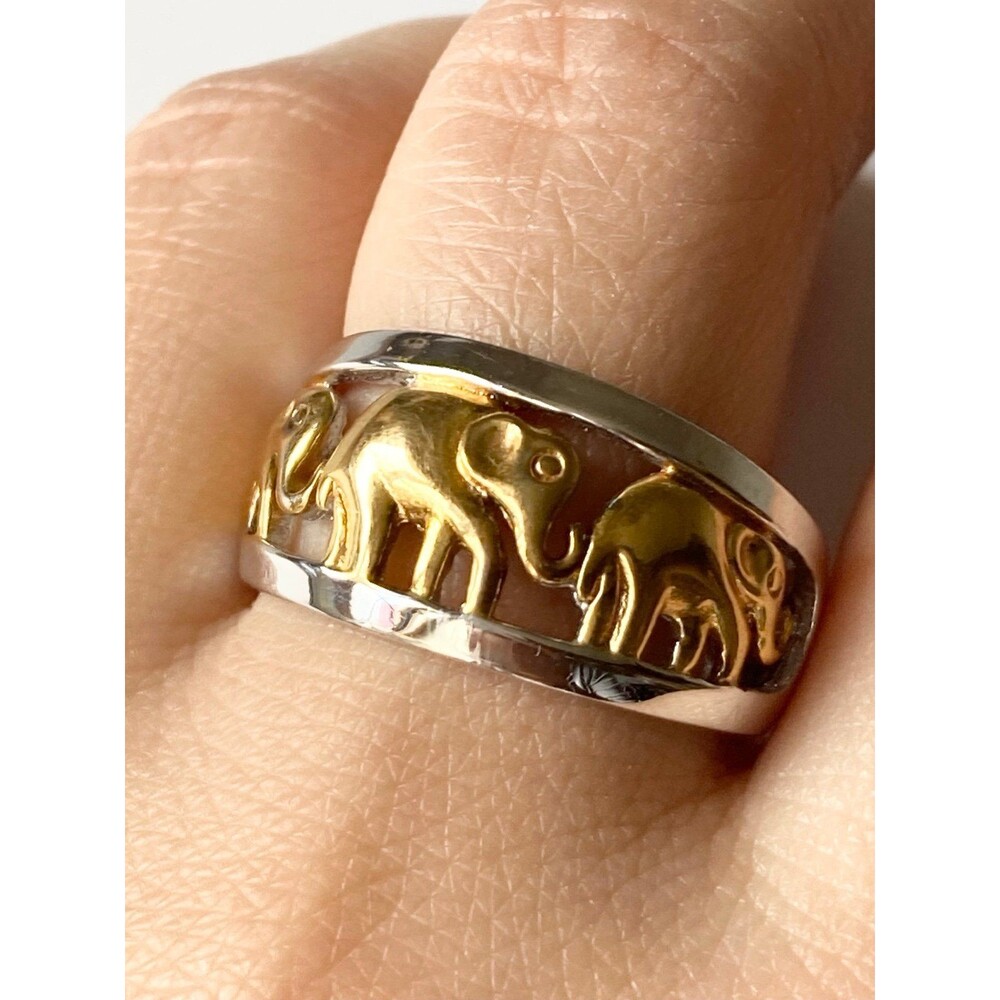 Charming Gold and Silver Elephant Ring